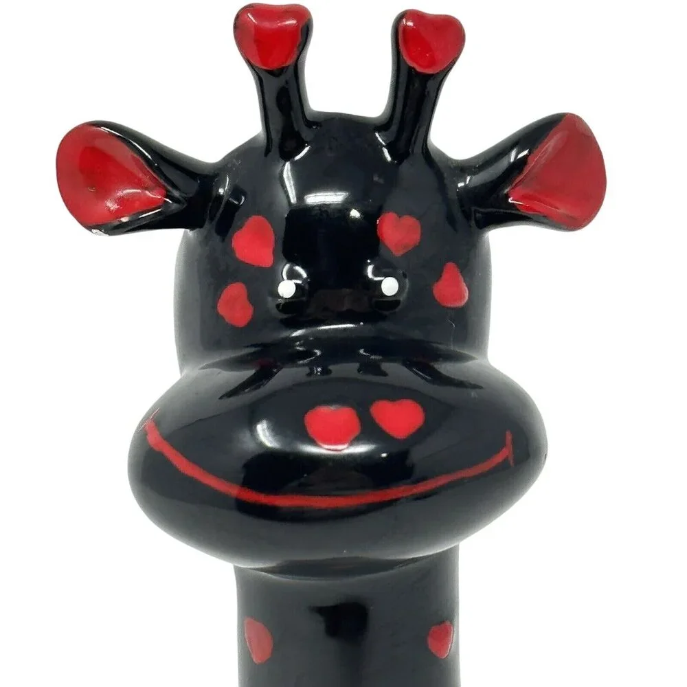 Black Giraffe Red Hearts Ceramic Toothbrush Holder Bud Vase